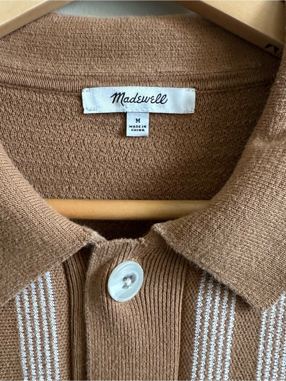 Madewell Men's 100% Cotton Knit Polo Cardigan Sweater Brown Cream Medium - Picture 2 of 8